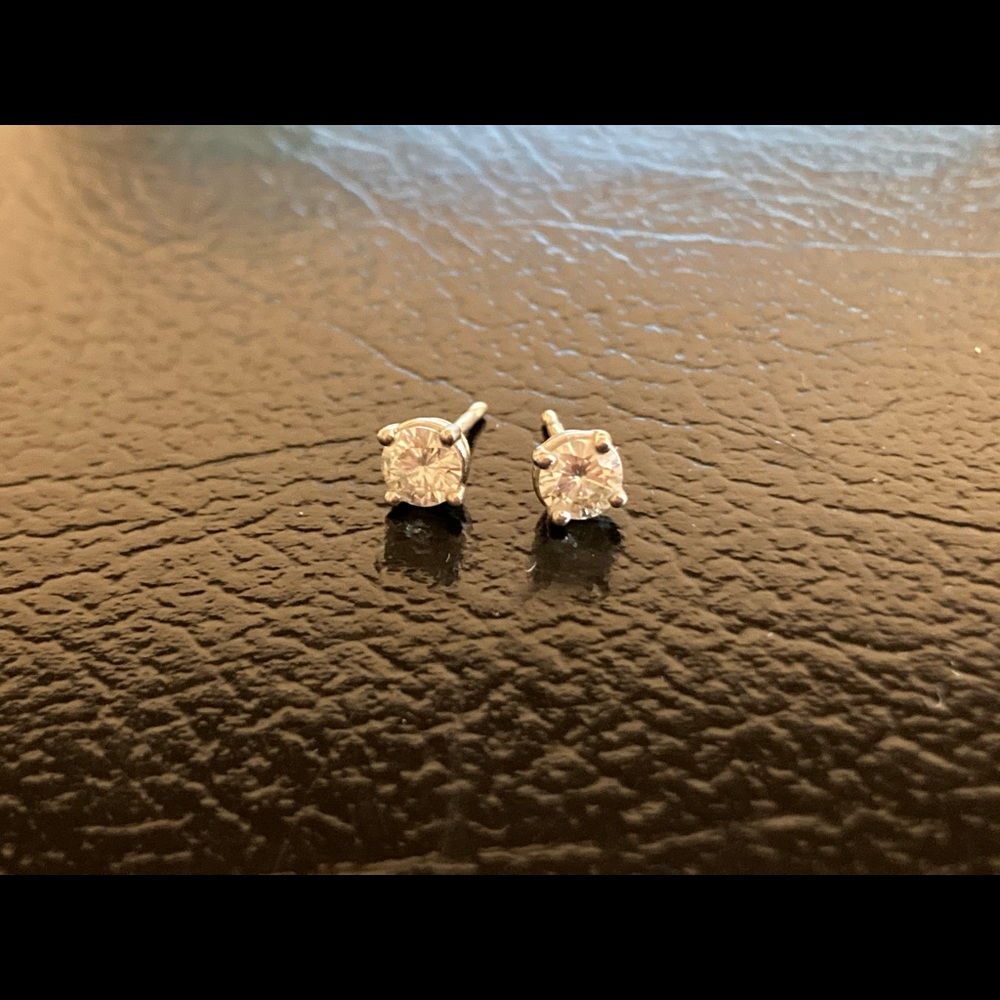 14k white gold Charles & Colvard moissanite studs.